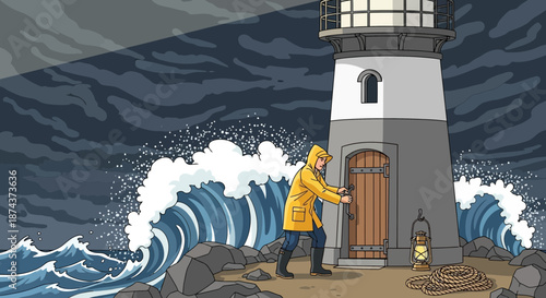 Lighthouse Keeper Battling Stormy Seas A Beacon of Resilience.