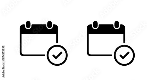 Calendar with check mark icon. Confirmed appointment date symbol