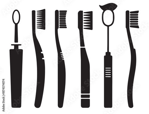 oral hygiene tools collection black silhouettes
