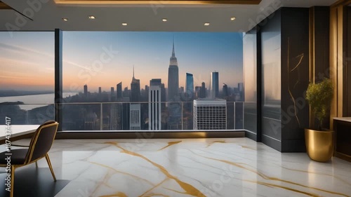 Modern Office Interior City View.