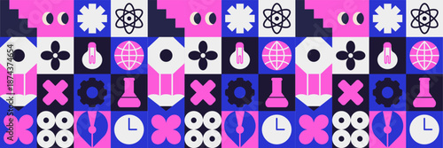 Geometry education mosaic for school books with flat child-friendly icons.