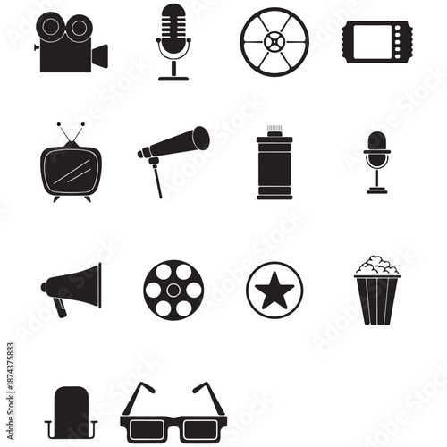 Minimalist Cinema and Movie Entertainment Industry Glyph Icon Set