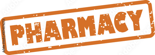 Orange pharmacy rubber stamp on white background