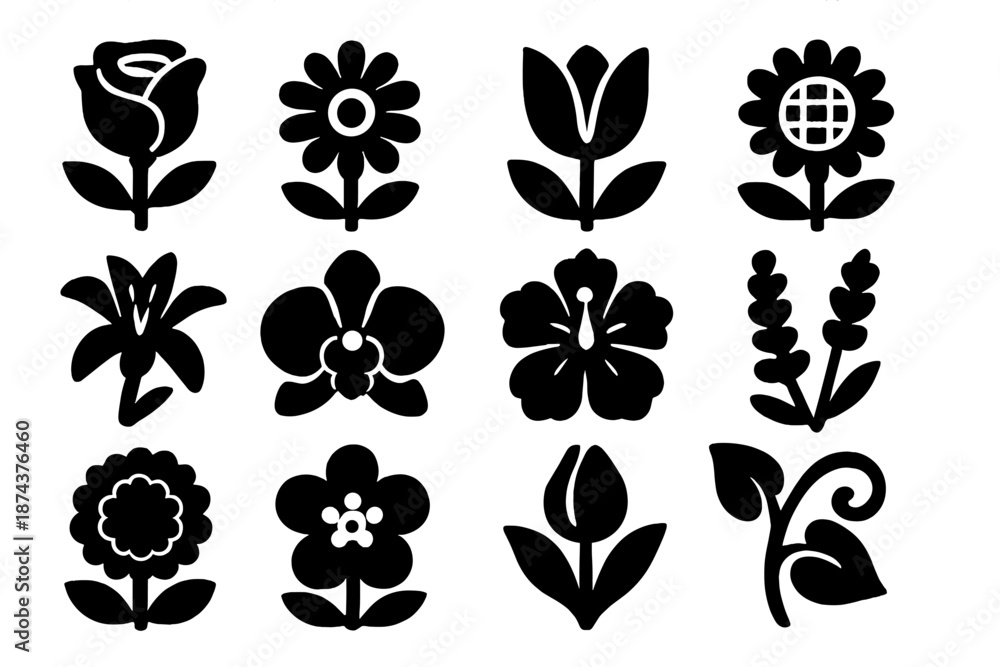 custom made wallpaper toronto digitalBold Flower Icons. Flower Icons icon set in silhouette bold style. Contain rose, daisy, tulip, sunflower, lily, orchid, hibiscus, lavender, marigold, blossom, bud, vine