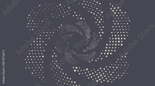 Abstract Halftone Spiral Swirl Background. The composition conveys movement, energy, and modern digital aesthetics, suitable for creative design, branding, posters, and contemporary visual projects.
