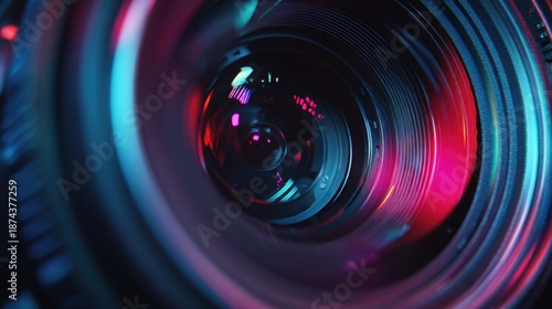 Close-up camera lens detail isolated on transparent background