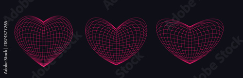 pink wireframe heart shapes set grids grid design element 