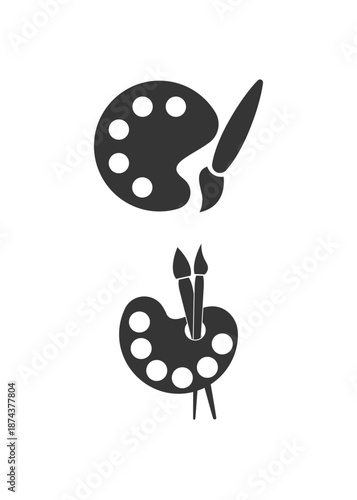 This clean illustration shows an art palette paired with brushes. It is a perfect symbol for a creative studio or a painting application menu for artists and designers.