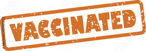 Orange vaccinated stamp on white background