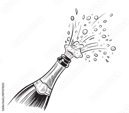 Celebratory moment: champagne bottle cork pops open with effervescent spray