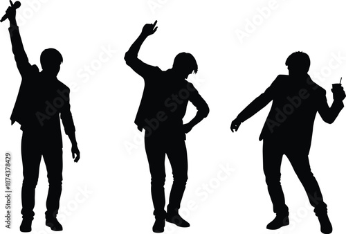 Dancing people silhouettes celebrating nightlife party energy with music, movement, joy and freedom isolated on white background illustration concept modern youth culture celebration