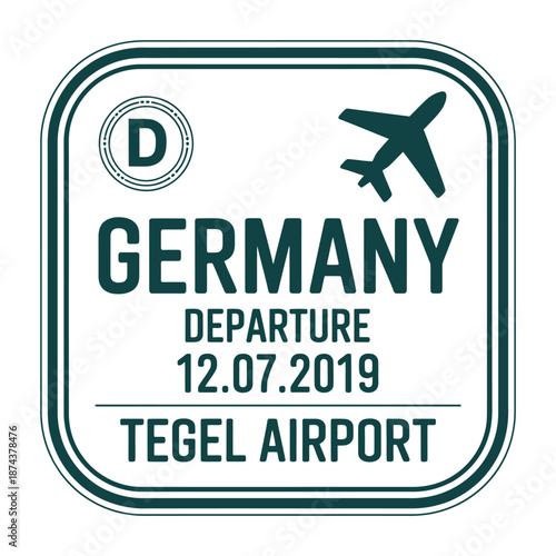 Germany departure stamp with airplane icon and tegel airport information