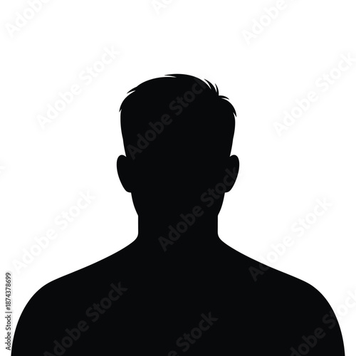 A simple black silhouette of a man s head and shoulders against a white background
