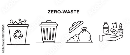 Zero Waste Lifestyle Icons – Reduce, Reuse, Recycle Concept