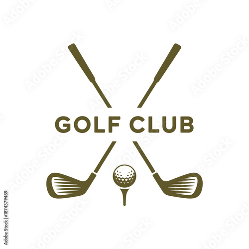 A simple graphic featuring crossed golf clubs and a golf ball design