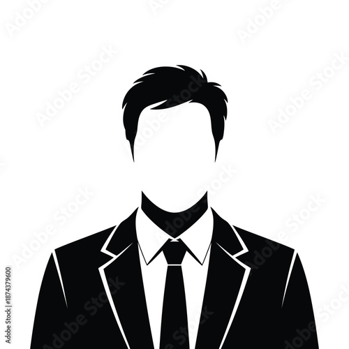 A silhouetted depiction of a man in a suit and tie faceless design
