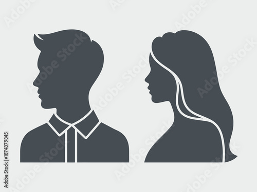 Silhouettes of a man and a woman facing away from each other