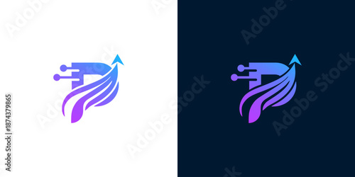 Futuristic Digital Growth Curve Arrow Upward Movement Abstract Technology Logo