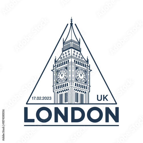 An artistic representation of london s big ben within a triangular design