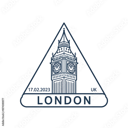 A triangular graphic featuring big ben the date and the name london