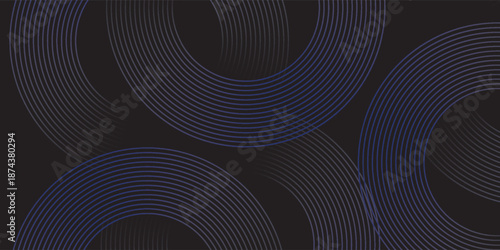 Abstract glowing circle lines on black background. Geometric stripe line art design. Modern shiny blue lines. Futuristic technology concept. Suit for poster, cover, banner, brochure, website
