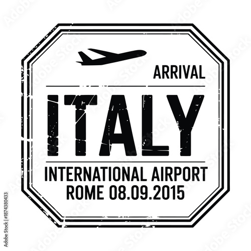 Italy arrival international airport stamp with airplane and date detail