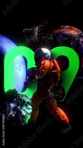 An abstract space themed countdown sequence background with various central Astronaut characters in front of typographic numbers and other fun visual details including planets and floating asteroids.