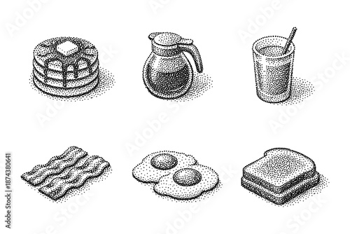 Vintage breakfast dot style: pancakes, syrup, and classic morning favorites