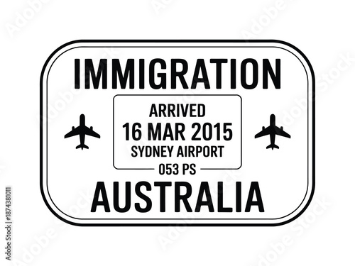 An immigration stamp displaying arrival details at sydney airport australia