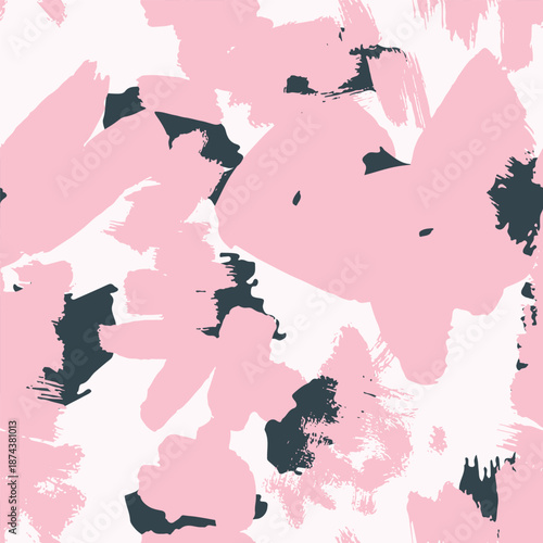 Seamless abstract floral pattern featuring bold hand-painted textured pink shapes on a light background. Ideal for textile prints, packaging, wallpapers, fabric design, stationery