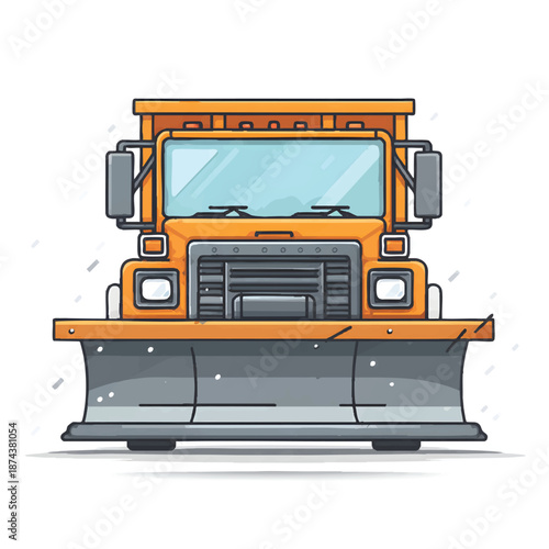 Front View of Orange Snowplow Truck.