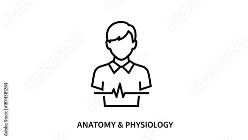 Anatomy and Physiology Icon - Human Body with Heartbeat Line