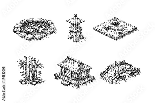 Isometric dotwork: traditional japanese elements