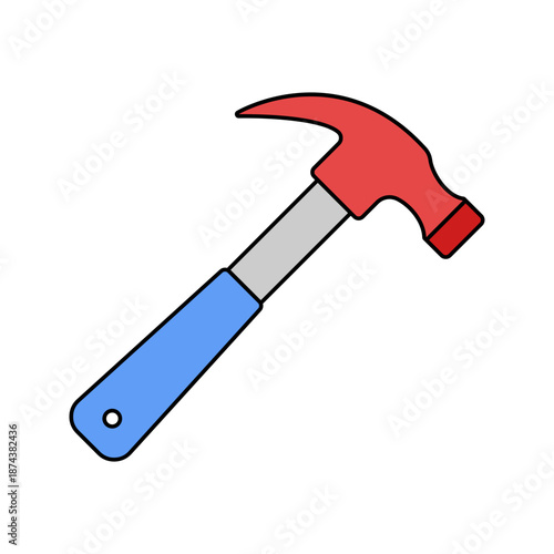 Hammer Flat design style hand tool for striking nails ideal for woodworking crafts and DIY repair visuals.