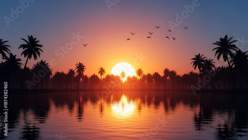 Serene Tropical Sunset over Calm Waters.