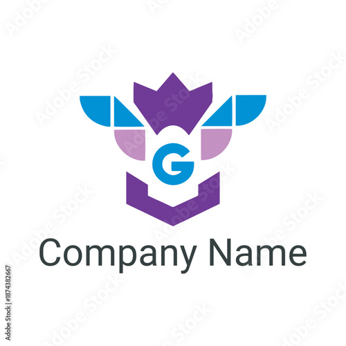 Geometric abstract majestic crown shield symbol design letter G identity heraldic crest mark