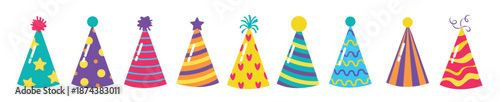  set of colored birthday hats isolated on a white background