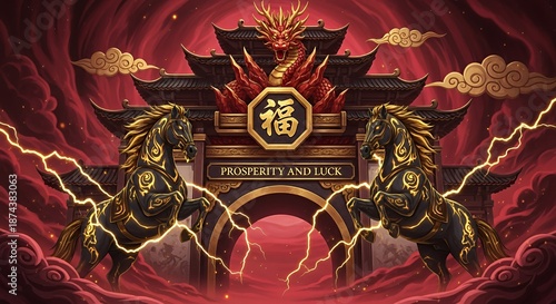 Chinese Temple Guardians with Lightning and Clouds.