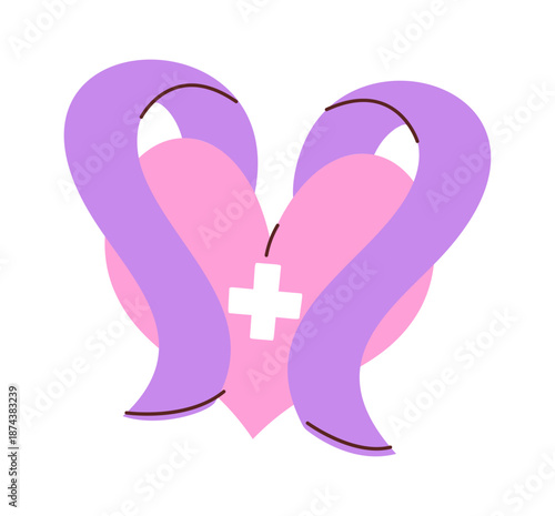 Medical heart and cancer ribbon