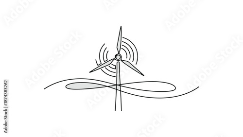 Simple line drawing of wind turbine with motion lines