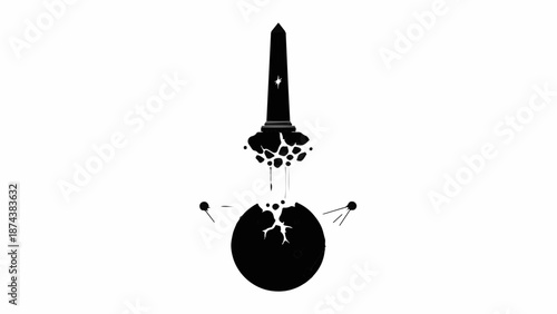 Abstract representation of a nuclear explosion with radiating particles against a white background.