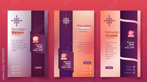 Ramadan kareem. Social media post template in gradient purple and yellow design