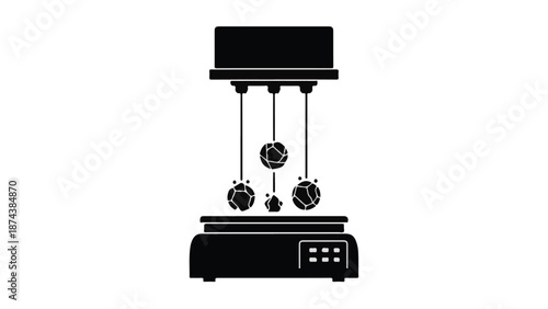 Black silhouette of a laboratory balance scale on a white background