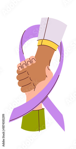 Holding hands cancer awareness ribbon