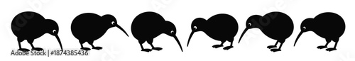 seamless pattern of black kiwi birds on white background design