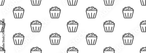 seamless pattern popcorn line icon popcorn bucket box 