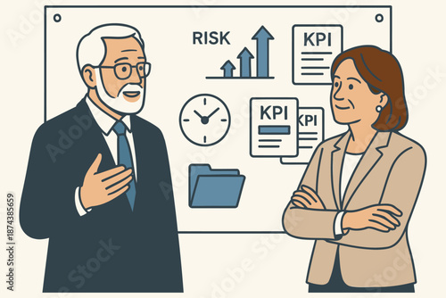 business executives reviewing kpi metrics and risk assessment