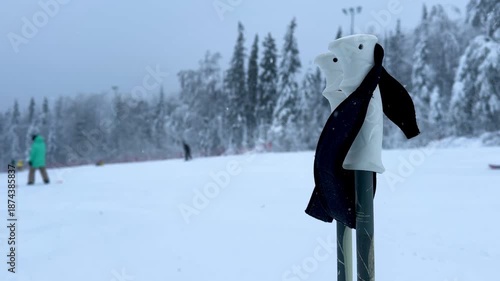 happy skiers and snowboarders at the ski resort relax and ride on the snow-white snow in winter