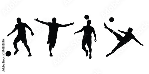 Soccer Player Action Silhouettes Set Isolated on White Background