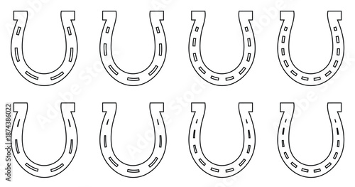 Outline Horseshoe Vector Art - A set of black vector icons of horseshoes.
